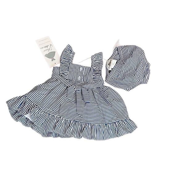 Rare Editions 2pc Blue Striped Sleeveless Dress Bloomers 3-6 months‎ NWT Cottage - Picture 3 of 6